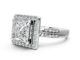 Platinum Princess Cut Diamond Double Halo Ring with Split Shank and Four-Prong Setting_7