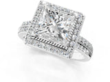 Platinum Princess Cut Diamond Double Halo Ring with Split Shank and Four-Prong Setting_8