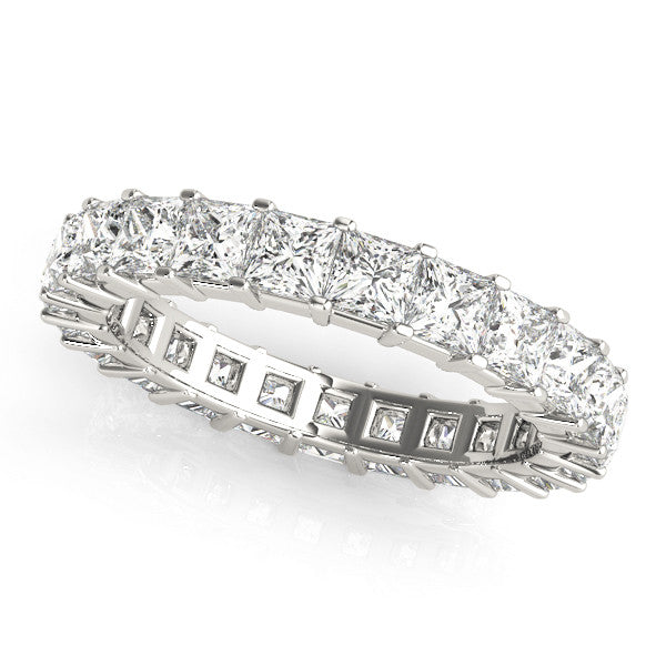 Silver Princess Cut Diamond Eternity Band with Channel Setting and Shared Prong