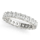 Silver Princess Cut Diamond Eternity Band with Channel Setting and Shared Prong