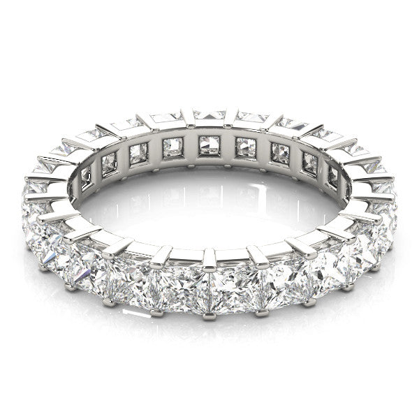 Silver Princess Cut Diamond Eternity Band with Channel Setting and Shared Prong