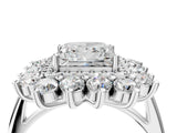 Platinum Princess Cut Diamond Floral Double Halo Engagement Ring with Prong Setting_17