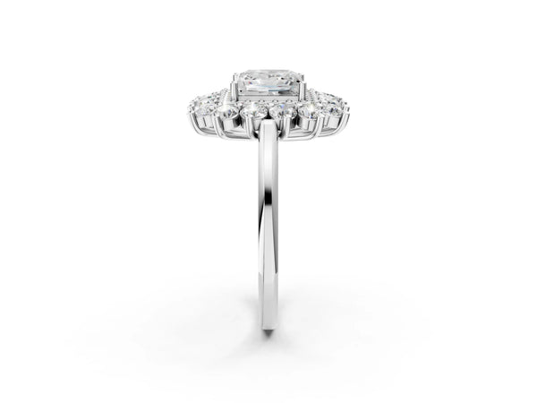 Platinum Princess Cut Floral Double Halo Engagement Ring Setting