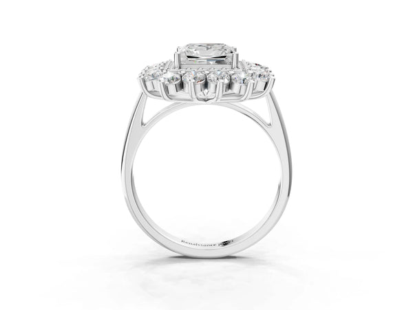 Platinum Princess Cut Floral Double Halo Engagement Ring Setting