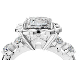 Platinum Princess Cut Diamond Floral Halo Engagement Ring with Shared Prong Setting