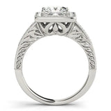 Platinum Princess Cut Diamond Halo Engagement Ring with Milgrain Detail and Engraved Band 2