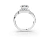 Platinum Princess Cut Diamond Halo Ring with Split Shank and Bezel Accents and Four-Prong Setting_16