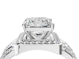 Platinum Princess Cut Diamond Halo Ring with Split Shank and Bezel Accents and Four-Prong Setting_17