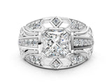Platinum Princess Cut Diamond Pave Art Deco Split Shank Ring with Four-Prong Setting_25