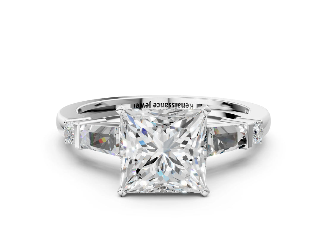 Platinum Princess Cut Diamond Ring with Baguette Side Stones, Channel Set Band, and Four-Prong Setting_25
