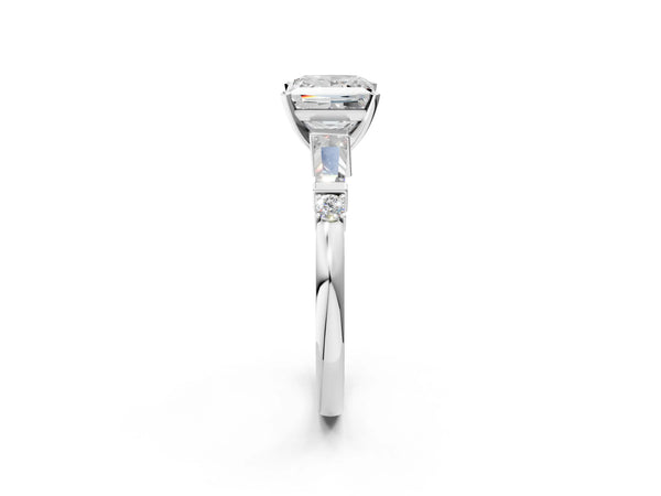 Platinum Princess Cut Three Stone Engagement Ring Setting with Bar Set Tapered Baguettes