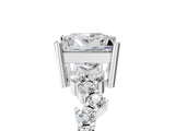 Platinum Princess Cut Diamond Scattered Round Accent Ring with Prong Setting_11