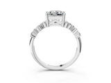 Platinum Princess Cut Diamond Scattered Round Accent Ring with Prong Setting_9