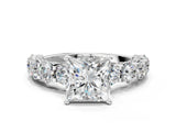 Platinum Princess Cut Diamond Side Stone Engagement Ring with Four-Prong Setting