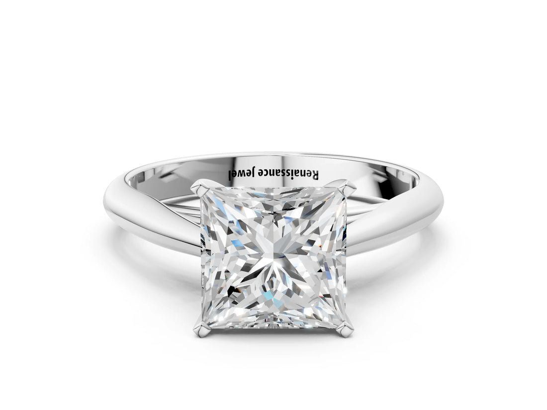 Platinum Princess Cut Diamond Solitaire Engagement Ring with Cathedral Setting and Four-Prong Mount_2