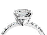 Platinum Princess Cut Diamond Solitaire Pavé Engagement Ring with Round Band and Prong Setting_6