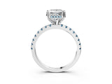 Platinum Princess Cut Diamond Solitaire Ring with Round with Aquamarine side stone Pavé Band and Four-Prong Setting_15