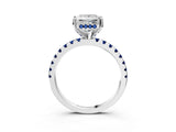 Platinum Princess Cut Diamond Solitaire Ring with Round with Blue Sapphire side stone Pavé Band and Four-Prong Setting_15