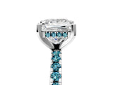 Platinum Princess Cut Diamond Solitaire Ring with Round with Blue Topaz side stone Pavé Band and Four-Prong Setting_17