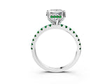 Platinum Princess Cut Diamond Solitaire Ring with Round with Emerald side stone Pavé Band and Four-Prong Setting_15
