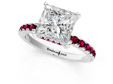 Platinum Princess Cut Diamond Solitaire Ring with Round with Garnet side stone Pavé Band and Four-Prong Setting_13