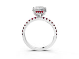 Platinum Princess Cut Diamond Solitaire Ring with Round with Garnet side stone Pavé Band and Four-Prong Setting_15