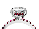 Platinum Princess Cut Diamond Solitaire Ring with Round with Garnet side stone Pavé Band and Four-Prong Setting_16