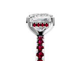 Platinum Princess Cut Diamond Solitaire Ring with Round with Garnet side stone Pavé Band and Four-Prong Setting_17