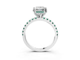 Platinum Princess Cut Diamond Solitaire Ring with Round with Green Sapphire side stone Pavé Band and Four-Prong Setting_15