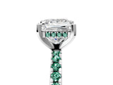 Platinum Princess Cut Diamond Solitaire Ring with Round with Green Sapphire side stone Pavé Band and Four-Prong Setting_17