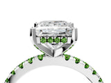 Platinum Princess Cut Diamond Solitaire Ring with Round with Peridot side stone Pavé Band and Four-Prong Setting_16