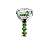 Platinum Princess Cut Diamond Solitaire Ring with Round with Peridot side stone Pavé Band and Four-Prong Setting_17