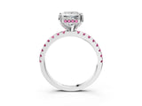 Platinum Princess Cut Diamond Solitaire Ring with Round with Pink Sapphire side stone Pavé Band and Four-Prong Setting_15
