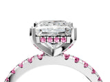 Platinum Princess Cut Diamond Solitaire Ring with Round with Pink Sapphire side stone Pavé Band and Four-Prong Setting_16