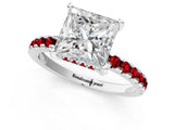 Platinum Princess Cut Diamond Solitaire Ring with Round with Ruby side stone Pavé Band and Four-Prong Setting_13