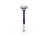 Platinum Princess Cut Diamond Solitaire Ring with Round with Tanzanite side stone Pavé Band and Four-Prong Setting_14