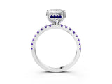 Platinum Princess Cut Diamond Solitaire Ring with Round with Tanzanite side stone Pavé Band and Four-Prong Setting_15