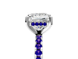 Platinum Princess Cut Diamond Solitaire Ring with Round with Tanzanite side stone Pavé Band and Four-Prong Setting_17
