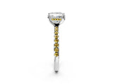 Platinum Princess Cut Diamond Solitaire Ring with Round with Yellow Sapphire side stone Pavé Band and Four-Prong Setting_26