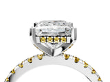 Platinum Princess Cut Diamond Solitaire Ring with Round with Yellow Sapphire side stone Pavé Band and Four-Prong Setting_28