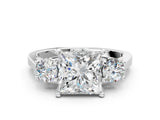 Platinum Princess Cut Diamond Three-Stone Engagement Ring with Prong Setting and Pavé Band_31