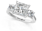 Platinum Princess Cut Diamond Three-Stone Engagement Ring with Prong Setting and Pavé Band_32