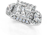 Platinum Princess Cut Diamond Three-Stone Halo Ring with Prong Setting and Pavé Accents_14