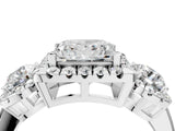 Platinum Princess Cut Diamond Three-Stone Halo Ring with Prong Setting and Pavé Accents_17