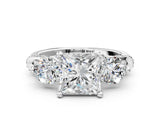 Platinum Princess Cut Diamond Three-Stone Ring with Prong Setting and Pavé Band_55