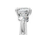 Platinum Princess Cut Diamond Three-Stone Ring with Prong Setting and Pavé Band_60