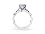 Platinum Princess Cut Diamond with Amethyst side stone Halo Twist Band Solitaire Prong Setting Ring_3