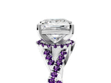 Platinum Princess Cut Diamond with Amethyst side stone Halo Twist Band Solitaire Prong Setting Ring_5