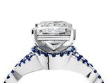 Platinum Princess Cut Diamond with Blue Sapphire side stone Halo Twist Band Solitaire Prong Setting Ring_4