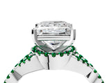 Platinum Princess Cut Diamond with Emerald side stone Halo Twist Band Solitaire Prong Setting Ring_4